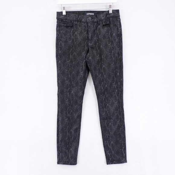 Express Stretch Ankle Legging Snakeskin Denim Black 6R Denim Jeans 29 / 28.5 - Picture 1 of 8